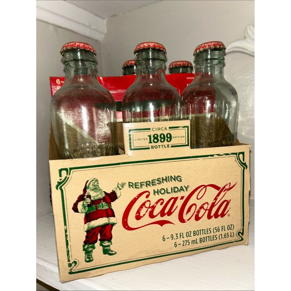 VINTAGE CollectorsCoca-Cola Holiday Replica Glass Coke Bottles with Lids EMPTY 6